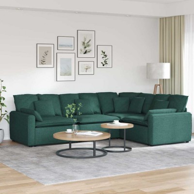 vidaXL Canapea modulară cu perne, verde &amp;icirc;nchis, textil foto