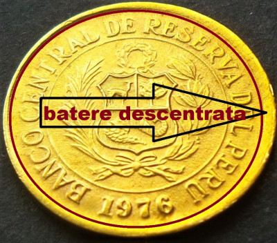 Moneda exotica 1/2 SOL DE ORO - PERU, anul 1976 *Cod 129 = BATERE DESCENTRATA! foto