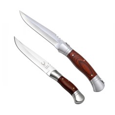 Set 2 Cuțite Pliabile Outdoor, Oțel Inoxidabil DEPOX&reg;,maner lemn, 37 cm/28,5 cm, maro