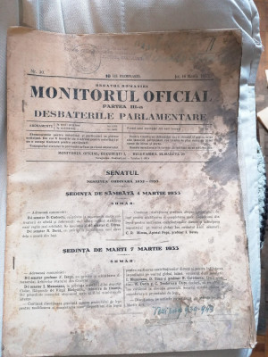 MONITORUL OFICIAL - PARTEA III a DEZBATERILE PARLAMENTARE, 1933, Nr.30 foto