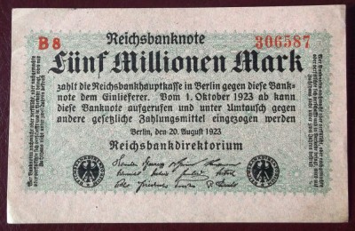 Germania 5.000.000 5000000 mark 5 milionen 1923 seria 587 ** foto
