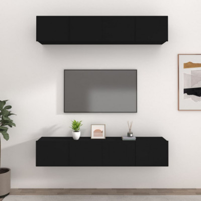 Comode TV, 4 buc., negru, 80x30x30 cm, lemn compozit GartenMobel Dekor foto