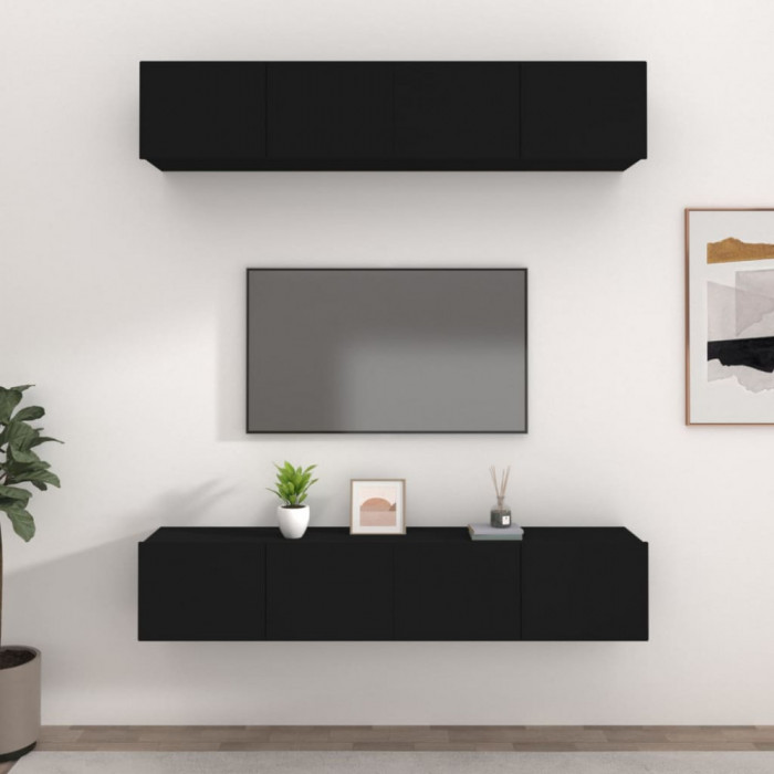 Comode TV, 4 buc., negru, 80x30x30 cm, lemn compozit GartenMobel Dekor