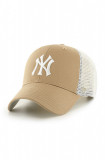 47brand șapcă MLB New York Yankees culoarea galben, cu imprimeu B-BRANS17CTP-KHC, 47 Brand
