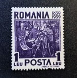 Rom&acirc;nia Regat - "Centenarul Nașterii M.S. Regelui Carol I" (1939) - 1 LEU ("Temelia Castelului Peleș", Dintelat, Neștampilat) RO1