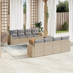 vidaXL Set canapele de grădină, 9 piese, cu perne, bej, poliratan