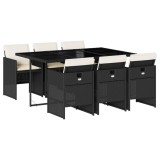 Set mobilier de gradina cu perne, 7 piese, negru, poliratan