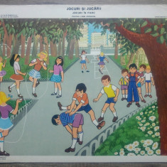 Jocuri si jucarii, jocuri in parc// plansa pedagogica din perioada comunista