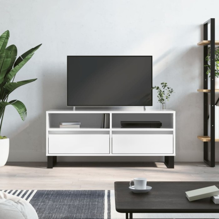 Gossi comoda tv, alb extralucios, 100x34,5x44,5 cm, lemn prelucrat