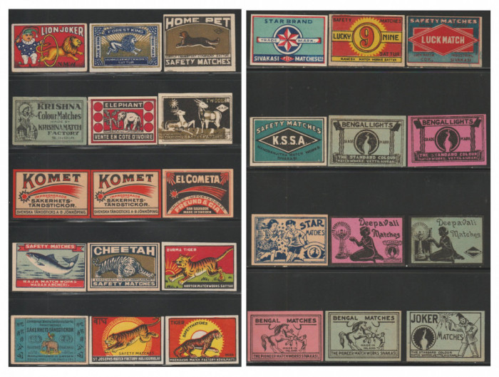 Colectie vintage 1900-1950 - Lot 115 etichete exotice de chibrituri straine