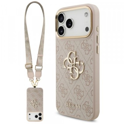 Husa pentru Apple iPhone 17 Pro Max, Guess, Big 4G Classic Logo with Big Strap, Roz foto