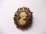 Brosa Camee Vintage cu Marcasite, 60x45mm, Bijuterie Fashion Eleganta