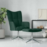 vidaXL Scaun de relaxare cu taburet, verde &icirc;nchis, catifea 328130