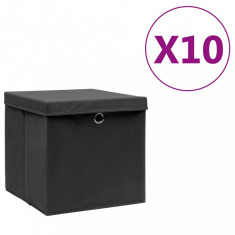 Cutii depozitare cu capac, 4 buc., negru, 28x28x28 cm GartenMobel Dekor