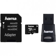 Card de memorie microSDXC + Adaptor + USB Hama 114954 64GB Clasa 10 UHS-I Negru foto