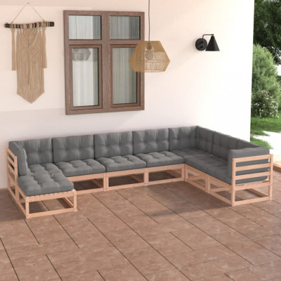 vidaXL Set mobilier de grădină cu perne, 8 piese, lemn masiv de pin foto