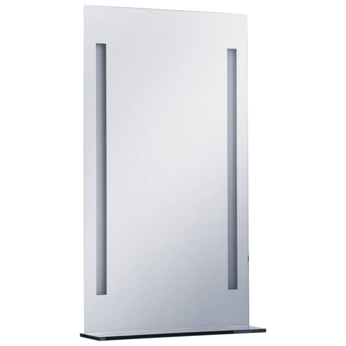 Oglinda cu LED de perete pentru baie, cu raft, 60 x 100 cm