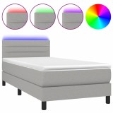 Cumpara ieftin Pat cu arcuri, saltea si LED, gri deschis, 90x200 cm, textil