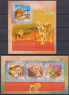 DB1 Fauna Guineea Lei cu Pui MS + SS MNH foto