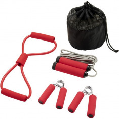 Set 4 accesorii fitness, Everestus, 9IA19038, Poliester, Rosu, saculet sport inclus foto