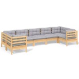 Set mobilier gradina cu perne gri, 7 piese, lemn masiv de pin