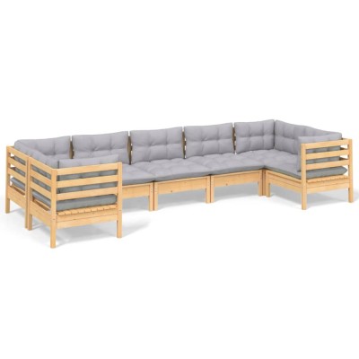 Set mobilier gradina cu perne gri, 7 piese, lemn masiv de pin foto