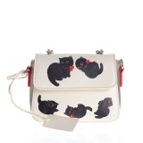 Geanta crossbody crem cu imprimeu pisici negre