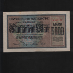 Germania 5000 mark marci 1922 Munchen Notenbank seria015159 aunc