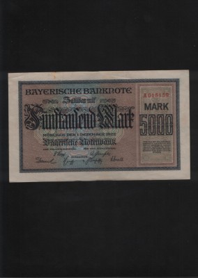 Germania 5000 mark marci 1922 Munchen Notenbank seria015159 aunc foto