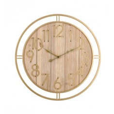 Ceas perete lemn natur fier auriu Ticking 60 cm