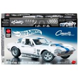 Set de constructie si masina metalica, Hot Wheels, Corvette Grand Sport, 918 piese, JGR31