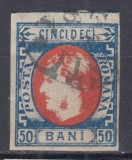 ROMANIA 1869 LP 29 b REGELE CAROL I CU FAVORITI VALOAREA 50 BANI STAMPILAT