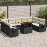 Gossi set canapele de gradina cu perne, 10 piese, negru, poliratan