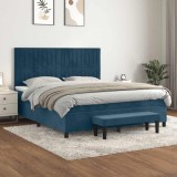 vidaXL Pat box spring cu saltea, albastru &icirc;nchis, 180x200 cm, catifea 3137981