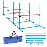 PawHut Set Agility c&acirc;ini 4 piese reglabil pe &icirc;nălțime, echipament Agility cu 4 obstacole, geantă de transport, 99 x 65 x 94 cm, albastru deschis | Aos