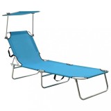 VidaXL Șezlong pliabil cu copertină, albastru, aluminiu