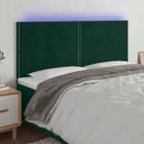 vidaXL Tăblie de pat cu LED, verde &icirc;nchis, 180x5x118/128 cm, catifea 3122347