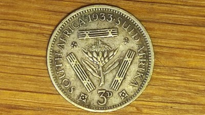 Africa de sud - moneda de colectie argint 0.800 - 3 pence 1933 - George V foto