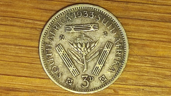 Africa de sud - moneda de colectie argint 0.800 - 3 pence 1933 - George V