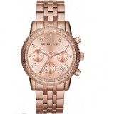 Michael Kors Ritz Women&#039;s Watch Chronograph with Pink Gold Metal Bracelet MK6077