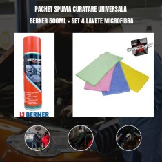 Pachet spuma curatare universala Berner 500ml + Set 4 lavete microfibra
