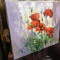 Tablou cu flori de maci, tablou peisaj camp cu flori, pictura in cutit ulei
