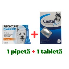 Deparazitare interna si externa caini, Frontline Spot On Dog 2-10kg 1 pipeta + Cestal Dog 1 tableta