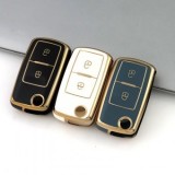 Husa cheie TPU Topautochei&reg; pentru Volkswagen, 2 butoane, margine aurie, 3 culori