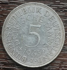 (A850) MONEDA DIN ARGINT GERMANIA - 5 MARK 1963, LIT J, 11,2 GRAME. PURITATE 625