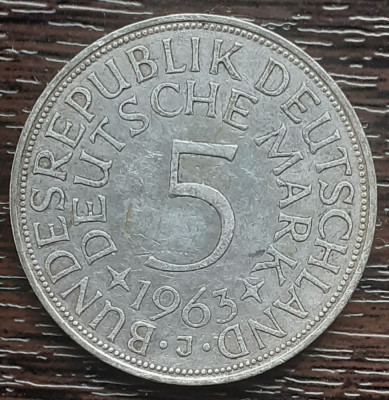 (A850) MONEDA DIN ARGINT GERMANIA - 5 MARK 1963, LIT J, 11,2 GRAME. PURITATE 625 foto