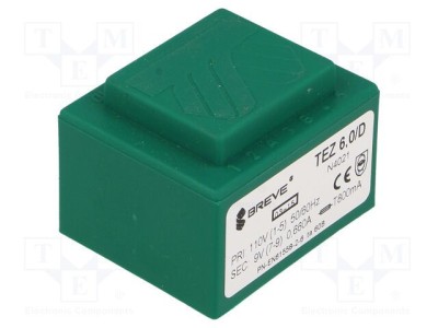 Transformator &amp;icirc;ncapsulat 6VA 110VAC 9V PCB BREVE TUFVASSONS foto