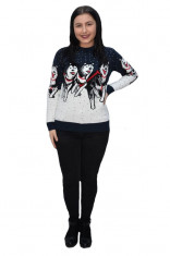 Pulover tricotat Paula,model cu lupi,bleumarin foto