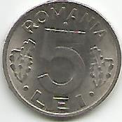 No(2) moneda-ROMANIA-5 LEI 1992 foto