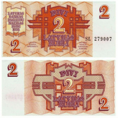SV * Letonia 2 RUBLI / RUBLE 1992 * Prima Emisiune Bancnote post URSS * UNC
